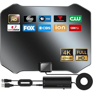 2025 Indoor TV Antenna, 1900+ Miles Range Digital Antenna for Smart TV for Local Channels, HDTV Antenna with Amplifier Signal Booster Support 8K 4K 1080p