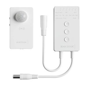 RAYZEEK Wireless Motion Sensor Controller Kit - No Wiring Mini PIR Sensor Switch 12/24VDC RF Wireless Control Led Strip Lights with Dimmable, Timer for Stairway