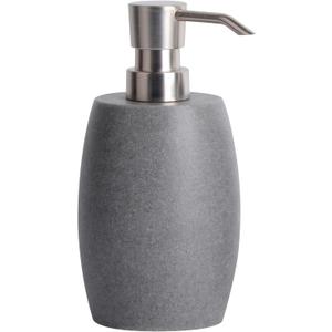 Sandstone Textured Resin Soap Dispenser with Metallic Pump and Waterproof Bottle Labels for Bathroom Kitchen Dish Hand Wash Shower Lotion Shampoo, 12 Oz, Gray