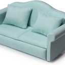 Dollhouse Couch Miniature Sofa with Pillows Dollhouse Living Room Funiture 1:12 Scale Model 3 Pcs High Simulation Upholstered Wooden Fabric Armchair Mini Room Artificial House Scene Decoration (Green)