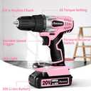 AVID POWER 20V Cordless Drill Set for Home DIY & Beginner Projects - Lightweight Power Drill with Battery Charger & 22 Bits, Variable Speed, 3/8" Keyless Chuck, Ideal for Furniture Assembly (Pink)