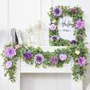 Waipfaru 8.85Ft Flower Garland, Eucalyptus Greenery Garland with Flowers, Rose Floral Vines for Wedding Table Runner Spring Summer Backdrop Decor (Purple)