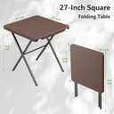 Folding Table, 27 Inch Square Folding Table, No Assembly Portable Camping Picnic Table, Heavy Duty Steel Frame Outdoor Coffee Table, Patio Card Table for Small Spaces, RV, Parties, 400 LBS Capacity