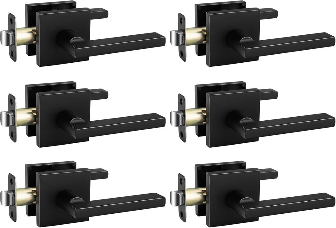 goldenwarm Matte Black Passage Door Handles, Zinc Alloy Heavy Duty Black Closet Door Handles, Hall and Closet Lever Door Handle for Hallways (6 Pack)