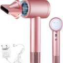 Cordless Ionic Hair Dryer with Digital Screen, 4 Mode Charging Blow Dryer with Magnetic Nozzle, Travel Hair Dryer for Women Kids Outdoor Camping Beaches (Pink)