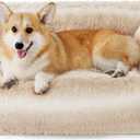 Lesure Dog Bed Medium Size - Cute Furry Calming Puppy Beds, Rectangle Washable Indoor Pet Beds with Removable Zipper Cover, 35x25x11inches, Beige Stripe (Large)