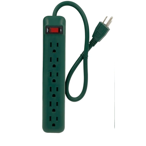 Clear Power 2-Pack 6 Outlet Power Strip with 1.5 ft Short Cord, Straight Plug, 3-Prong Grounded, Green, for Holiday, Home and Office, DC3S-00212P-DC