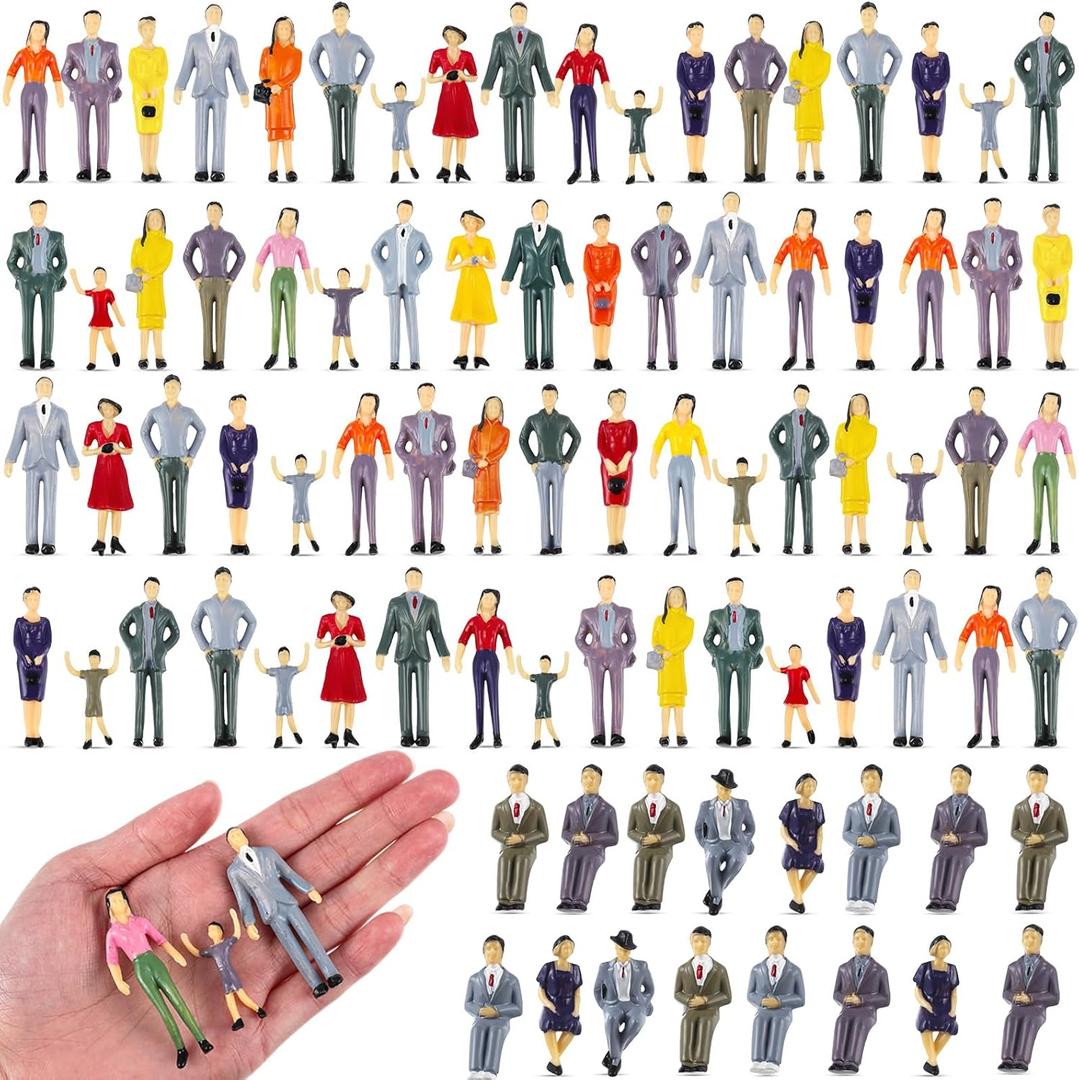 100 Pcs Mini People Figurines 1: 30 Scale Tiny People Model Miniature Sitting and Standing Little Plastic Figurines for Miniature Scenes