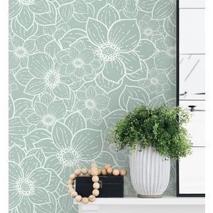 Guvana Peel and Stick Wallpaper Floral Wall Paper Boho Grayish Green and White Removable Self Adhesive Wallpaper for Bedroom Bathroom Contact Papaer for Cabinet Waterproof Vinyl Roll 17.3"197"