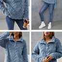 BLENCOT Womens Casual Button Down Collar Pullover Fleece Sweatshirt Long Sleeve Tops Warm Sherpa Coat Jacket Pockets (Blue, M)
