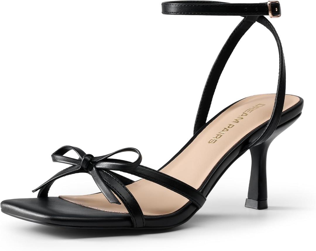 DREAM PAIRS Women's Bow Heels -Kitten Heels for Women, Square Toe Strappy Heeled Sandals, Elegant Wedding & Bridal Bownots Sandals for Formal & Special Occasions, Size 6
