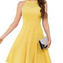 Bbonlinedress Yellow Vintage Short Halter Wedding Guest Dress Cocktail Prom Bridesmaid Lace Semi Formal Dress Yellow S