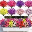 Alupssuc 24 Bundles Artificial Flowers for Outdoors, Faux Spring Flowers for Decoration, UV Resistant Silk Morning Glory with Eucalyptus Realistic Fake Flowers for Yard Planter Porch Garden, 8 Colors