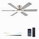 KNUN 56" RGB Nickel Ceiling Fans with Lights - App & Remote Control, Quiet Reversible DC Motor, Flush Mount Double-sided Blades, 3CCT Dimmable, Smart Low Profile Ceiling Fan for Bedroom Kids Room