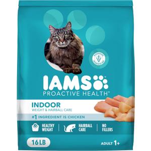 IAMS Proactive Health Dry Cat Food, Indoor Weight and Hairball Care Cat Food Dry Recipe, with Real Chicken in Every Bite, 16 lb. Bag (EXP 07/28/27)