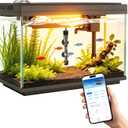 Smart Aquarium 5 Gallon Glass Fish Tank with Silent Water Pump, Self Cleaning System Efficiency Filter 7-Color LED Lights Automatic Feeder Temperature Display HD Glass, Smart Control with App, Black