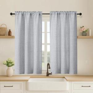 OVZME Grey Cafe Curtains 45 Inch Length 2 Panels, Thick Textured Kitchen Door Curtains, Semi Privacy Light Filtering Half Short Bedroom Curtains for Small Window Living Room Dining, 2x30Wx45L