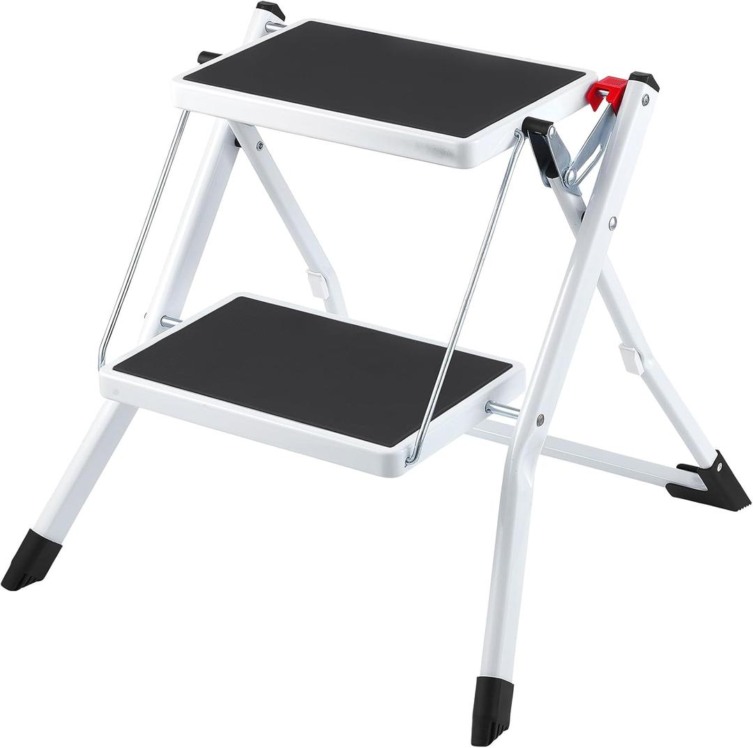 VEVOR Step Ladder 2-Step 330lbs Capacity, Ergonomic Folding Steel Step Stool with Wide Anti-Slip Pedal, Sturdy Step Stool for Adults Toddlers, Multi-Use for Household, Kitchen, Office, RVs