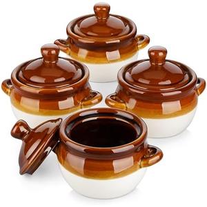 LOVECASA 22 OZ French Onion Soup Bowls with Lid, Porcelain Soup Crocks with Handles,Oven Safe Serving Bowls for Soup, Beef Stew, Cereal, Pot Pies, lasagna,Chilli,Set of 2