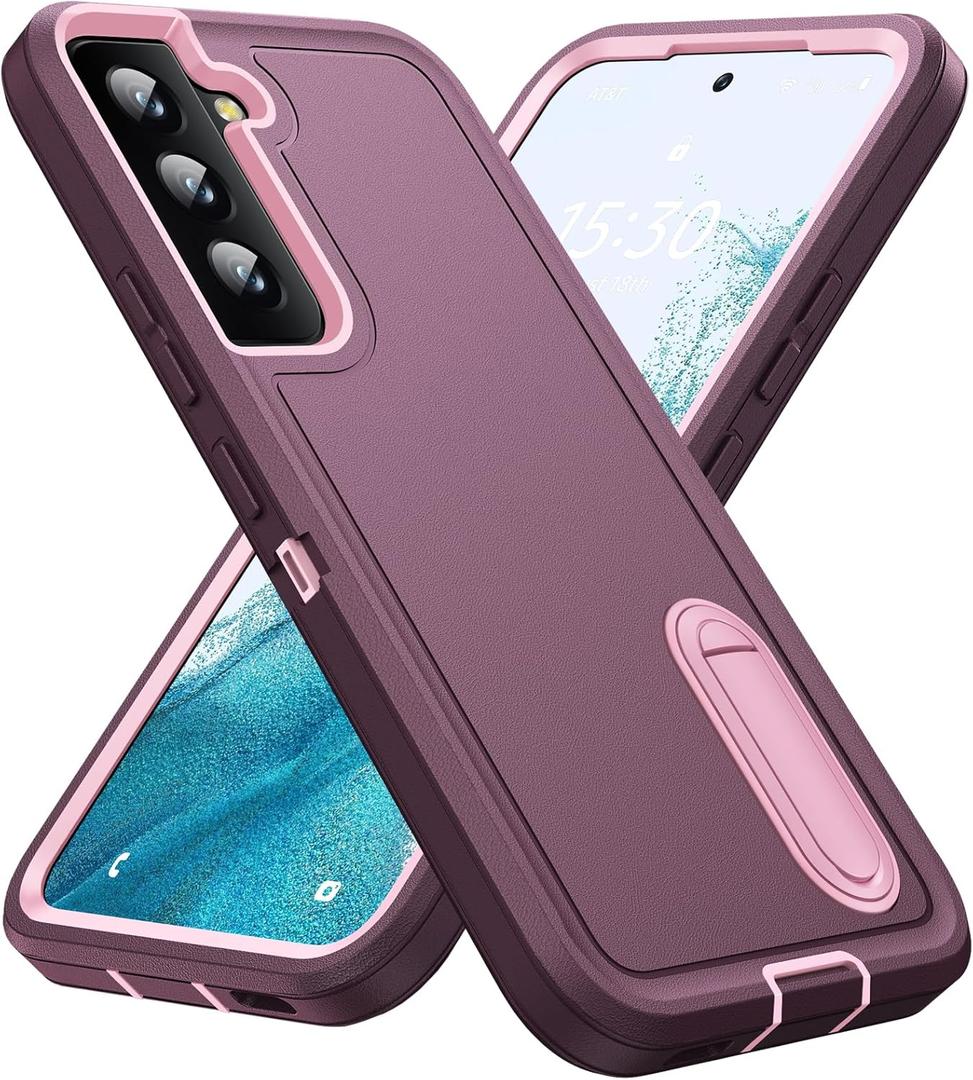 BaHaHoues for Samsung Galaxy S22 Case with Built in Kickstand,Shockproof/Dustproof/Drop Proof Military Grade Protective Cover for Galaxy S22 5G 6.1 inch(Night Purple/Baby Pink)
