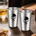 Skull Stainless Steel Beer Cups, Skull Gifts for Goth Fan, Stackable Camping Mugs for Outdoor Indoor Activity, Father's Day Halloween Christmas Gifts for Men Women, 500ML(2 Pack)