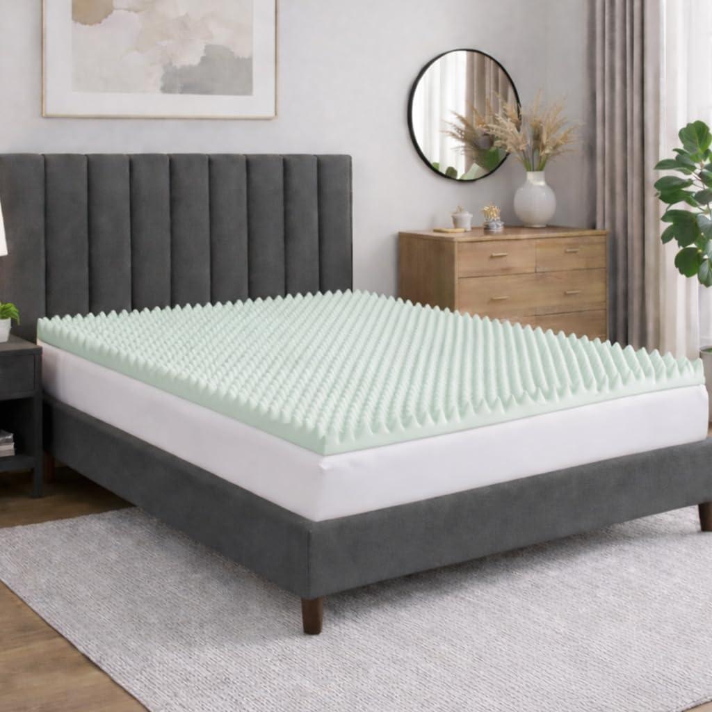 1-inch Convoluted Foam Mattress Topper with Egg Shell Design | Breathable, Soft, and Comfortable Bed Toppers for Back Pain, Orthopedic Support for Better Sleep, Twin, Green