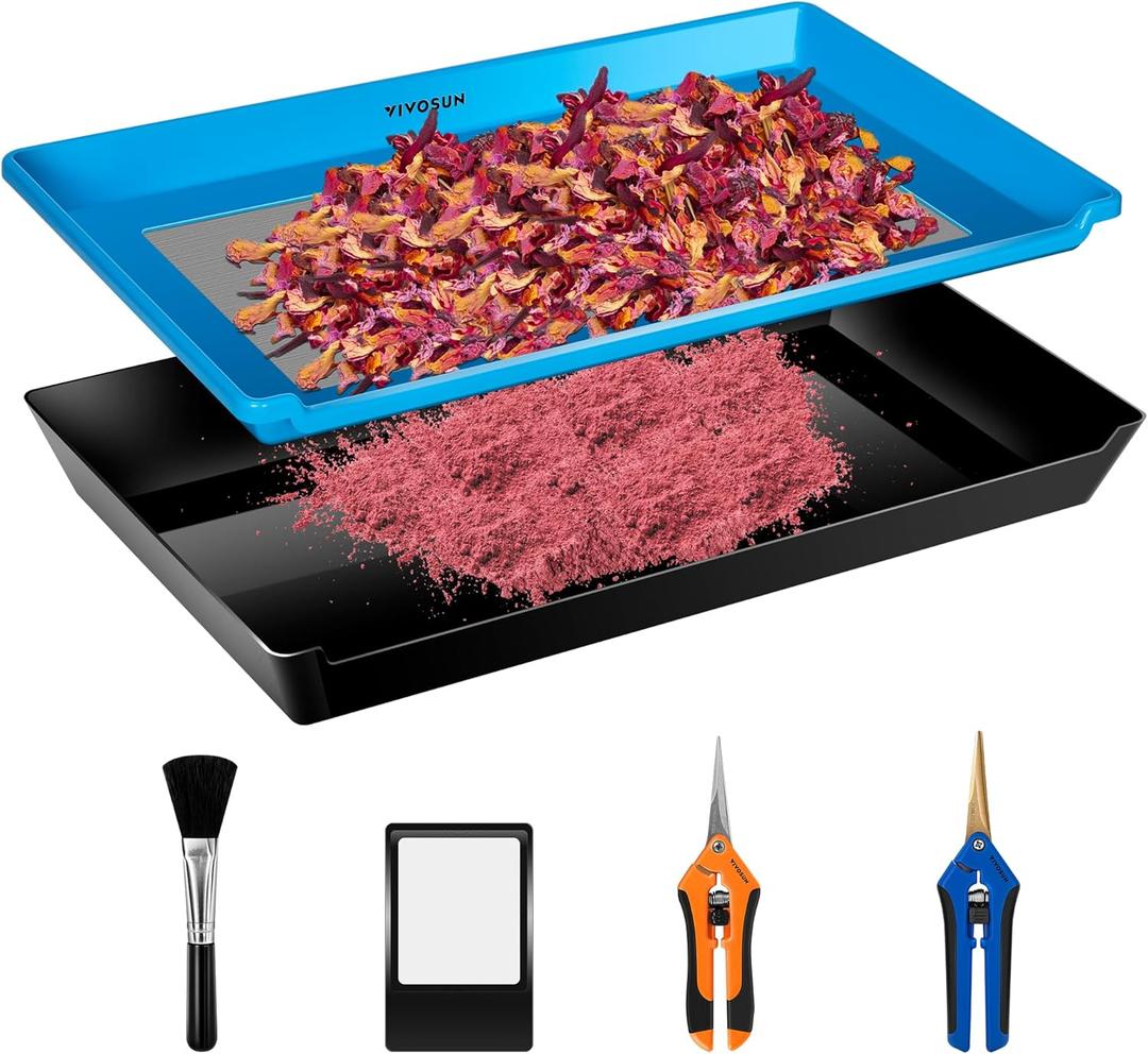 VIVOSUN Heavy Duty 2-in-1 Trimming Tray, Dry Sift Screen Set with 150 Micron Fine Mesh Screen and 2 Trimming Scissors, Blue