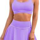 Pink Queen 2025 High Waisted Bikini Set for Women 2 Piece Swimsuits Scoop Neck Spaghetti Straps Swim Skirt Bathing Suits (Small, Light Purple)