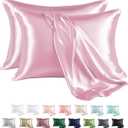 MR&HM Satin Pillowcase for Hair and Skin, Silk Satin Pillowcase 2 Pack, Standard Size Pillow Cases Set of 2, Silky Pillow Cover with Envelope Closure (20x26, Pink)