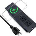 Recessed Power Strip with 15W Wireless Charger,Furniture Recessed Outlet with USB C Fast Charging,Desktop Charging Station & 2 Outlets,2 USB Ports Table Power Strip for Furniture, Home, Office.