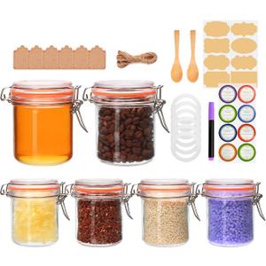 Flrolove 8 oz Small Airtight Glass Jars with Lids,Glass Food Storage Canisters with Lids, Mini Airtight Storage Container for Kitchen Canning, Spice, Honey, Nuts, Snacks, Flour, Set of 6