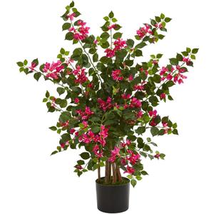 Nearly Natural 42in Artificial Bougainvillea Tree, Faux Flowering Plant With Planter, Indoor Home Office Decor, Low Maintenance, Pink and Green