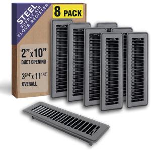 [8 Pack] Fits 2x10 and 10x2 Duct Opening | Floor Register with Louvered Design by Handua | Heavy Duty Walkable Design with Damper | Floor Vent Grille | Easy to Adjust Air Supply Lever | Black