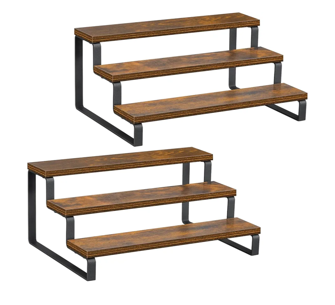 Giikin 3-Tier Spice Rack, 13.8 Inch Wood Countertop Spice Storage Holder, Kitchen Pantry Cabinet Organizer Cupboard for Spice Bottles, Jars, Seasonings, Baking Supplies, Metal Frame(Set of 2)