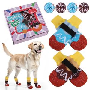 EXPAWLORER 4 Pcs Anti Slip Dog Socks for Prevent Licking Paws, Snow Winter Dog Boots & Paw Protectors, Dog Booties for Hardwood Floor, Dog Shoes for Small Senior Dogs