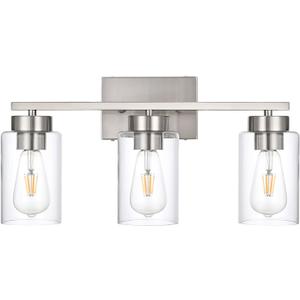 3-Light Bathroom Vanity Light, Modern Brushed Nickel Wall Lights with Clear Glass Shades, Bathroom Wall Sconce Lamp for Mirror Living Room Bedroom Hallway