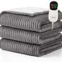 Homemate Heated Blanket Electric Throw - 50"x60" Heating Blanket Throw 1/2/4/6/8 Hours Auto-Off 10 Heat Levels Over-Heat Protection Soft Flannel Sherpa Heater ETL Certification (01 - Light Grey (Striped))