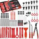 YYAYYA 330pcs Car Trim Removal Tool Set - Auto Upholstery Pry Kit with Clip Pliers, 120 Retainer Clips, Stereo Keys, Hooks. POM Plastic Dashboard Door Panel Fastener Remover (330Pcs-Red)