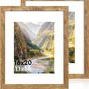 iRahmen 16x20 Picture Frame Set of 2 with Plexiglass, Display Pictures 11x14 with Mat or 16 x 20 Without Mat, Rustic Brown Wood Poster Frame for Photo Wall Gallery Mounting