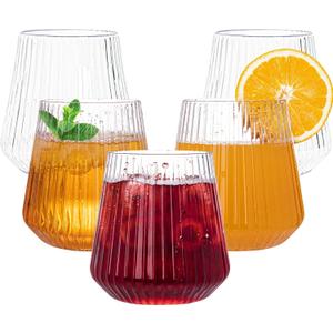 N9R 24 Count Plastic Wine Glasses Disposable 14oz - Elegant Origami Ripple Design, Shatterproof & Disposable for Whiskey, Cocktail, Champagne, Parties, Weddings, Events (Clear)