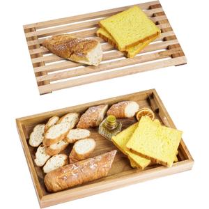 Wood Bread Cutting Board With Slicer, Crumb Tray and Holder - Serving Tray for Kitchen, Color Combination Design - For Cake, Bagels - 9.53" Wide x 1.46" Tall
