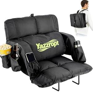 Wide Stadium Seats with Back Support for Bleachers，Bleacher Seat with Extra Thick Comfy Padded Cushion，6 Adjustable Angle， Lumbar Pillow & Cup Holder ，Portable Stadium Chair for Sport Events