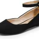 DREAM PAIRS Women's Dress Flats Ballet Low Wedge Round Toe Ankle Strap Comfortable Casual Flats Shoes (9) Navy