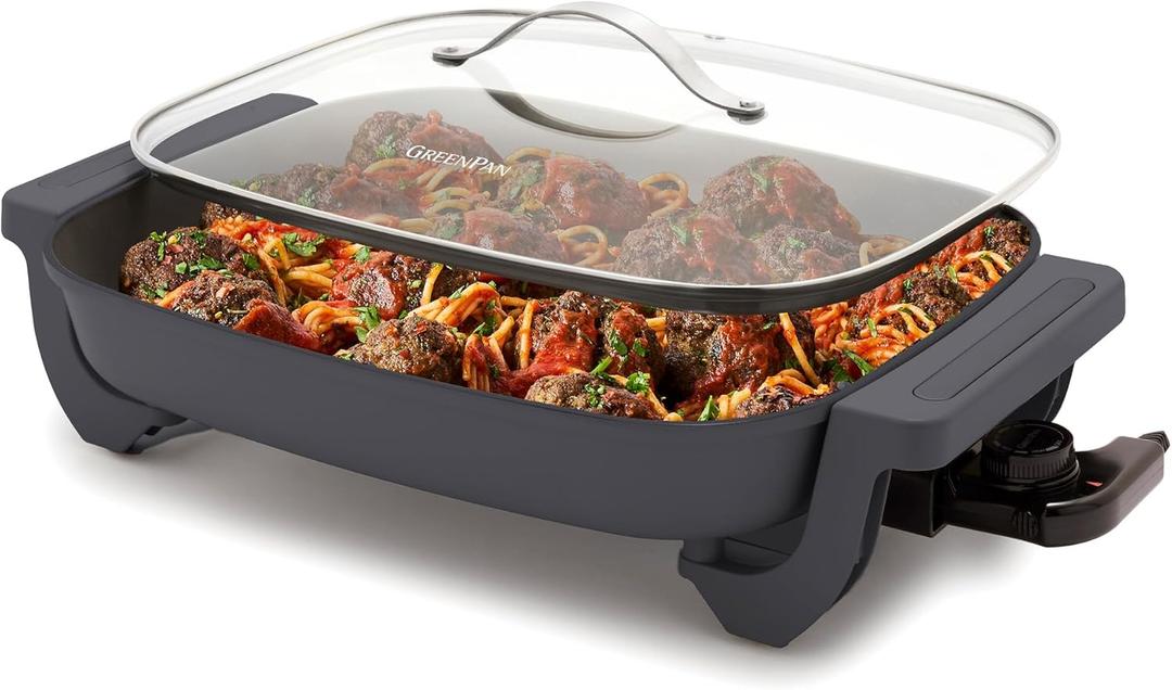 GreenPan Advanced 12 X 15 Electric Skillet with Lid, 7QT Capacity for Family Meals, Healthy Ceramic Nonstick PFAS-Free Coating, Fry, Saut, Steam, Simmer, Sear, Stir Fry, Dishwasher Safe, Graphite