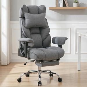 mokodo Big and Tall Office Chair 400lbs, Breathable Fabric Executive Desk Chair with Pocket Spring Cushion, 155° Reclining Computer Chair with Integrated Headrest & Lumbar Pillow (Grey), Oversized