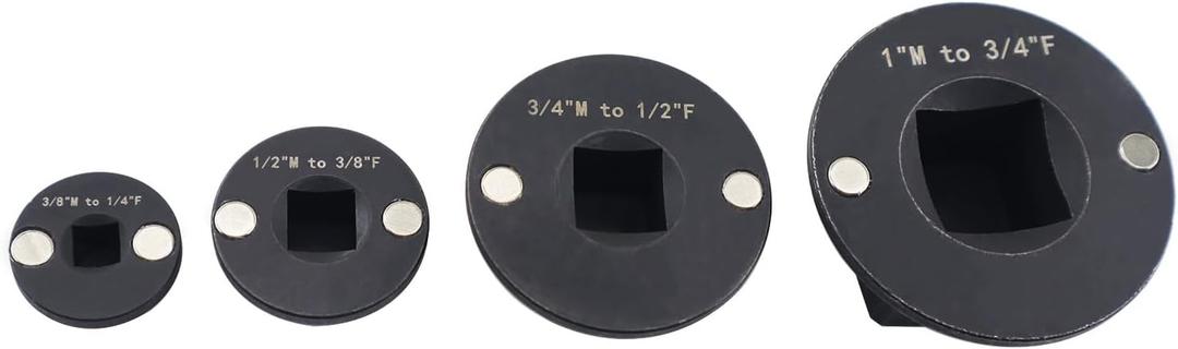 4PCS Low Profile Impact Socket Adapter Set. Drive Ratchet Adapter Set (1" to 3/4", 3/4" to 1/2", 1/2" to 3/8",and 3/8" to 1/4"