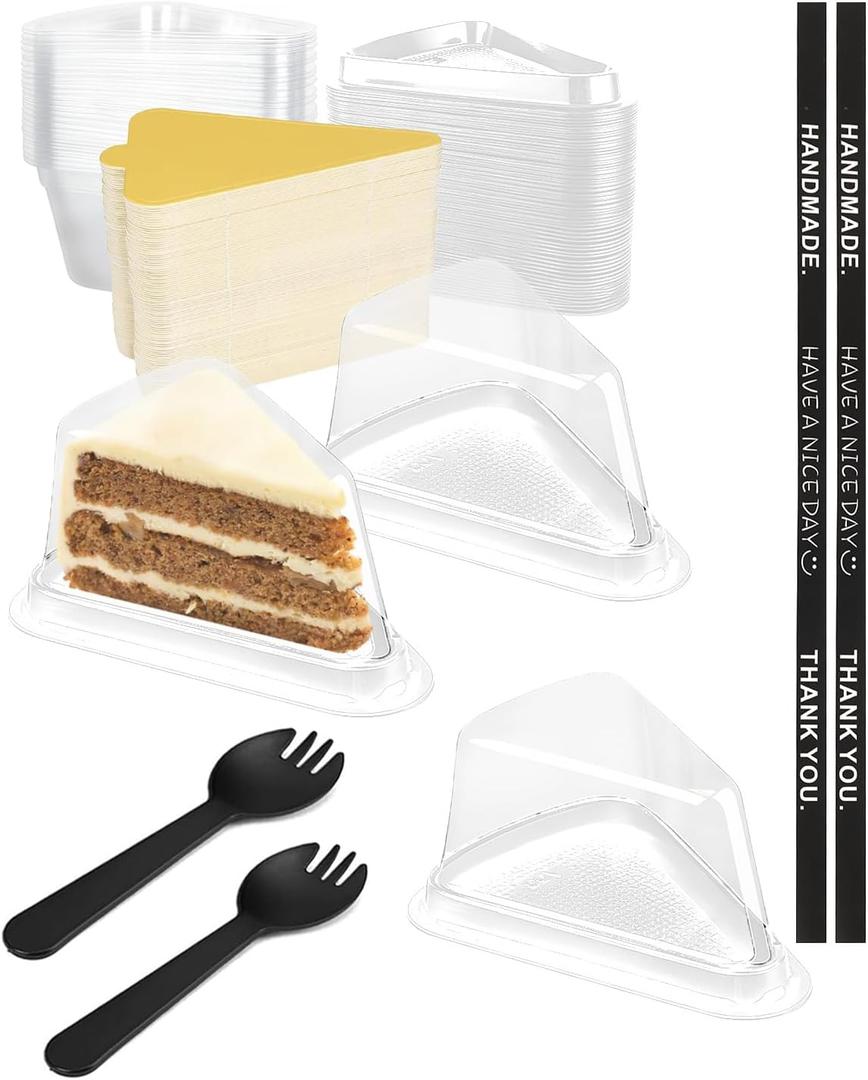 Cake Slice Container, 100 Pack Individual Cake Slice Containers Disposable Cheesecake Containers With Lids For Cake, Tiramisu, Mousse, Dessert (White)