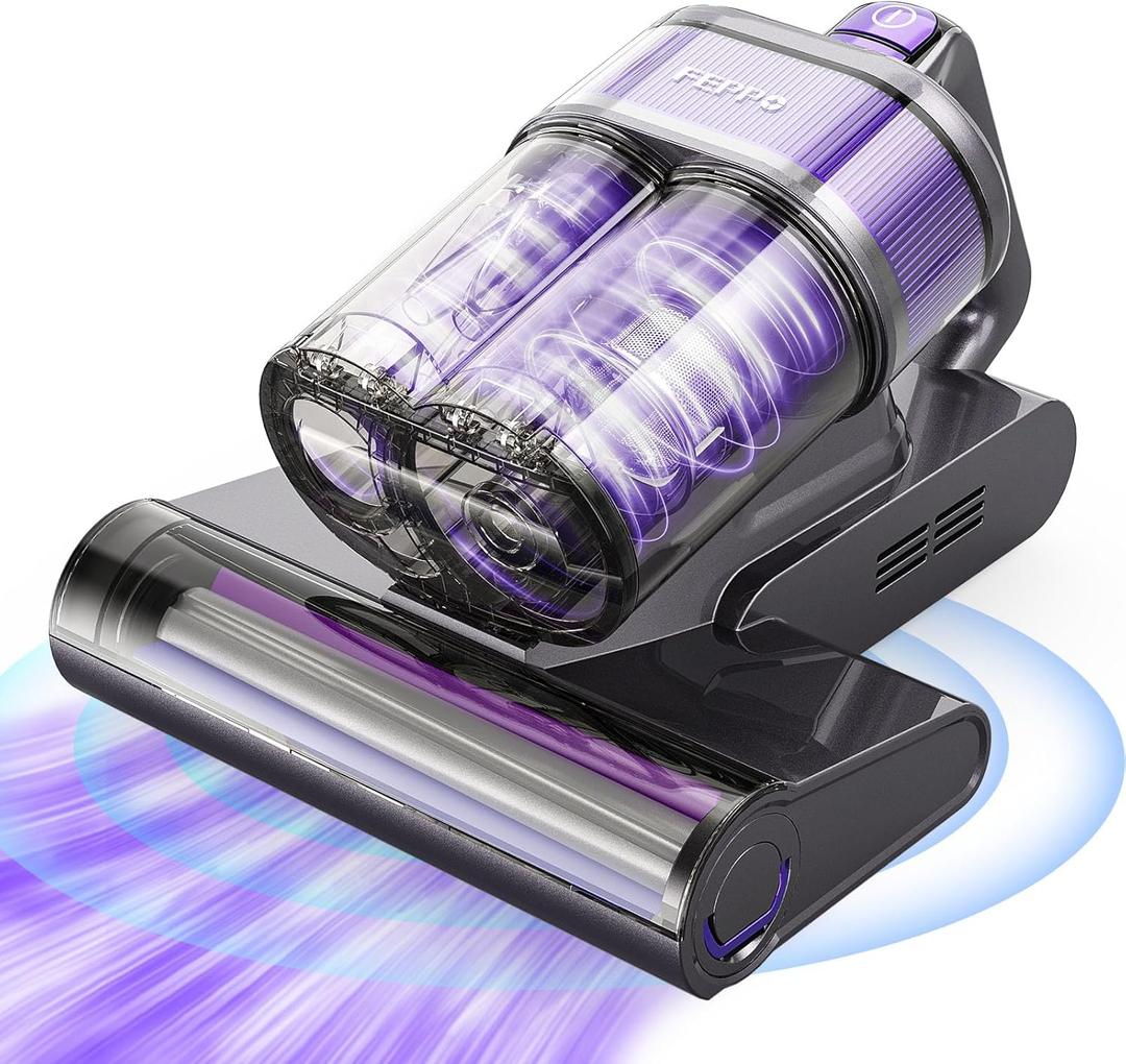 FEPPO Mattress Vacuum Cleaner, 4-in-1 Bed Vacuum Cleaner PRO, 16KPa Handheld Vacuums with 253.7nm UV-C Light, 40,000 Beats/Min Tapping, 140F Hot Air, HEPA Filter for Bed, Sofa, Crib(Corded, 550W) (Grey/Purple)