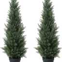 3FT Artificial Cedar Topiary Trees for Outdoors Potted Fake Cypress Trees Faux Evergreen Plants for Home Porch Decor Set of 2