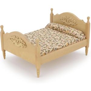 Miniature Furniture Dollhouse Wooden Fabric Bed with Mattress & Pillow 1 12 Scale Furniture Dollhouse Decoration Accessories (Wood)